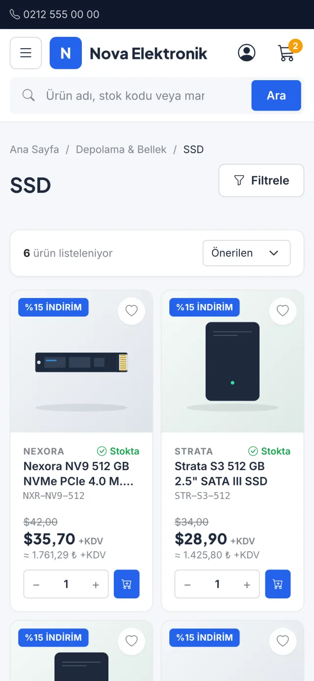 Bayi portalının telefondaki görünümü